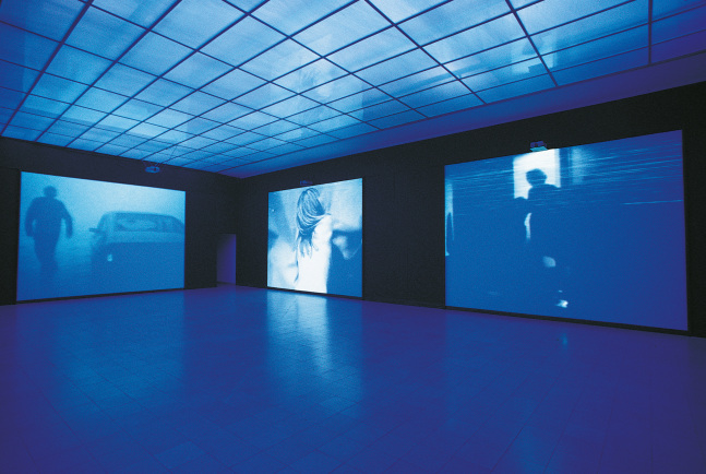 Installation view of video work by Ugo Rondinone