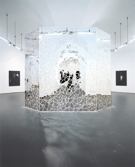 Installation view of sculptures and paintings by Ugo Rondinone