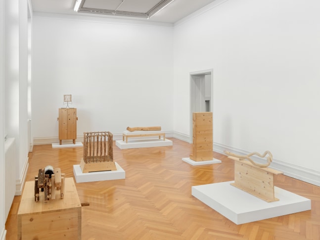 Installation view of sculptures and paintings by Jean-Frédéric Schnyder