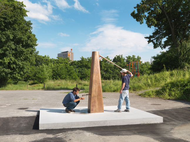 Installation view of sculpture by Valentin Carron