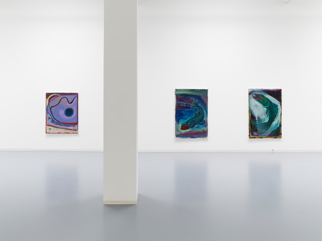 Installation view of paintings by Josh Smith
