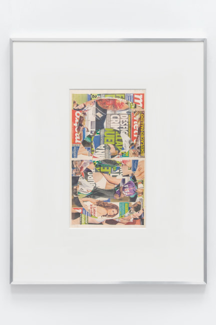 Blind Collage (Seven 180&amp;ordm; Rotations, Metro: Guadalajara, Mexico, Friday, November 6, 2015)

2021

Newspaper, tape, and 22 karat gold leaf

Sheet 57.5 x 31.5 cm / 22 5/8 x 12 3/8 inches

BESHT47885