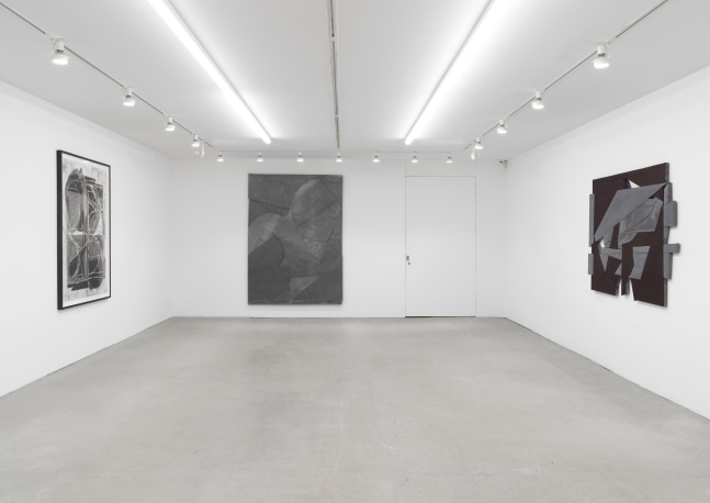 Installation view of Wyatt Kahn wall reliefs and works on paper