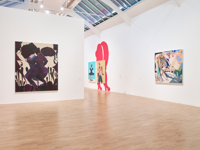 Installation view of paintings by Tschabalala Self