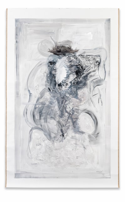 Black, white, grey painting by Tobias Pils, Untitled (f.) 2014 Mixed media on canvas 310 x 185 x 3 cm / 122 x 72 7/8 x 1 1/8 in