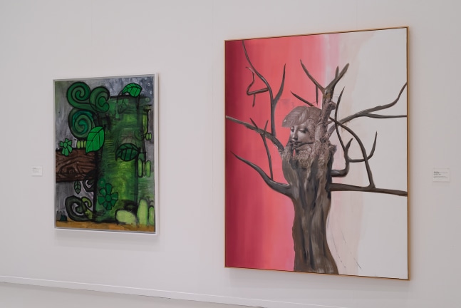 Installation view of paintings by Albert Oehlen and Carroll Dunham