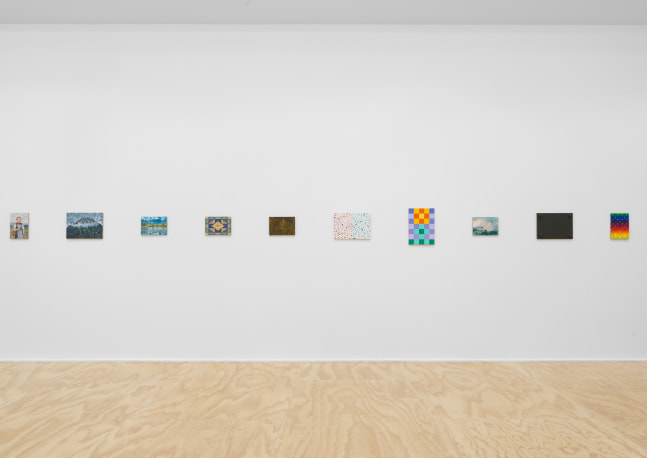 Installation view of Jean-Frédéric Schnyder paintings and cardboard sculpture exhibition