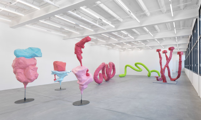 Installation view of Franz West sculptures and furniture works exhibition