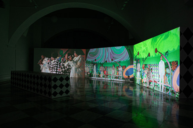 Installation view, Tschabalala Self, The Bigger Picture, Melina Merkouri Art &amp;amp; Concert Hall, Hydra, 2024