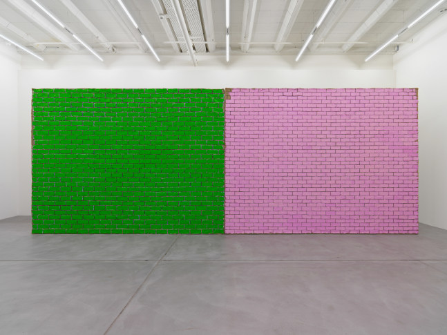 Installation view of Ugo Rondinone brick wall paintings exhibition
