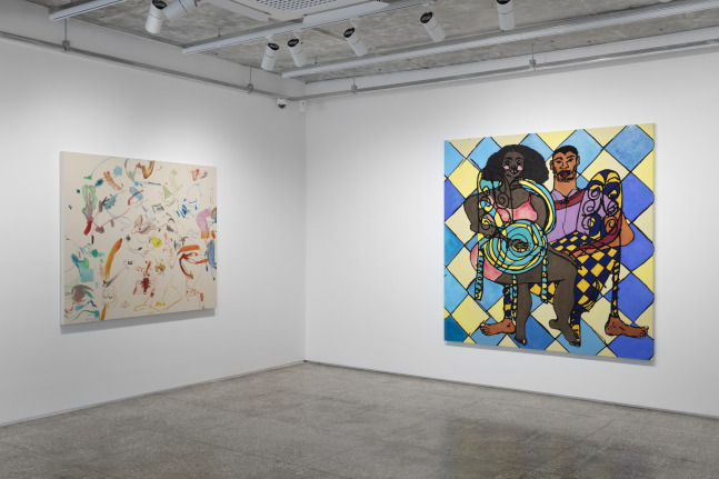 Installation view, Jean-Marie Appriou, Martin Boyce, Austin Eddy, Amy Feldman, Louisa Gagliardi, Matthew Angelo Harrison, Shara Hughes, Wyatt Kahn, Sofia Mitsola, Chemu Ng&amp;rsquo;Ok, Tobias Pils, Tschabalala Self, Sue Williams, Galerie Eva Presenhuber, Taxa, Seoul, 2023
&amp;copy; the artists
Courtesy the artists and Galerie Eva Presenhuber, Zurich / Vienna
Photo: Sebastiano Pellion di Persano