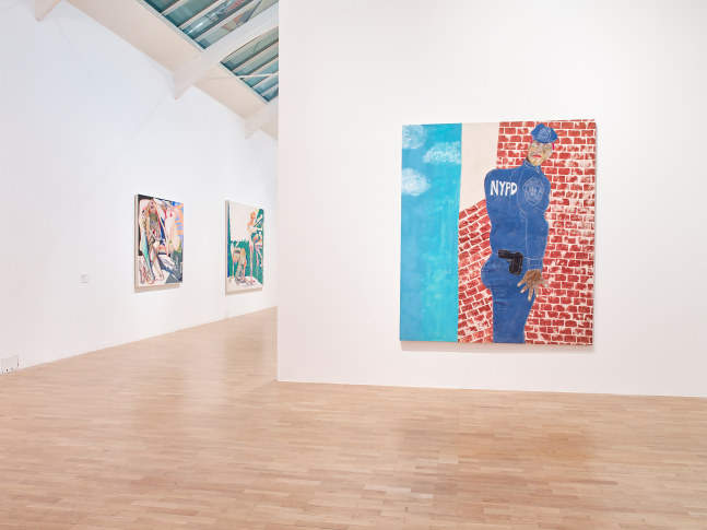 Installation view of paintings by Tschabalala Self