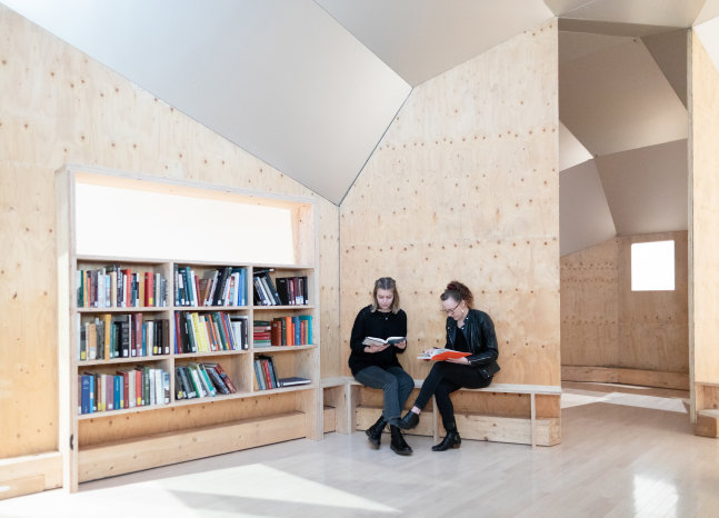 Installation view of sculptures by Oscar Tuazon