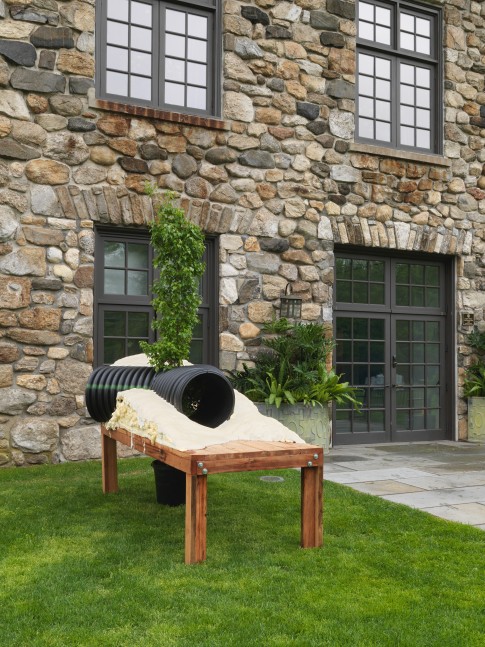 Installation view of sculpture by Oscar Tuazon