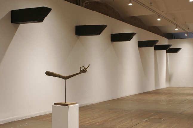 Installation view of sculptures by Valentin Carron