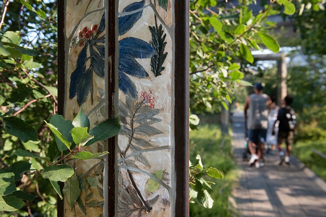 Installation view of outdoor sculptures by Sam Falls