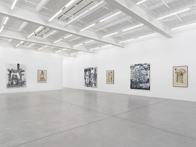 Installation view of Tobias Pils paintings and ink works on paper exhibition