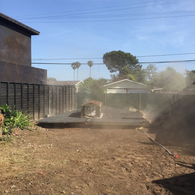 Installation view of sculpture by Oscar Tuazon