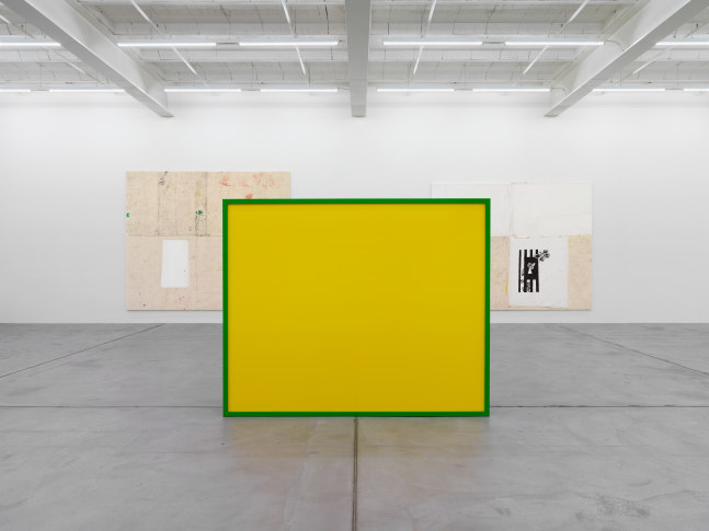 Installation view of Joe Bradley painting and sculpture exhibition