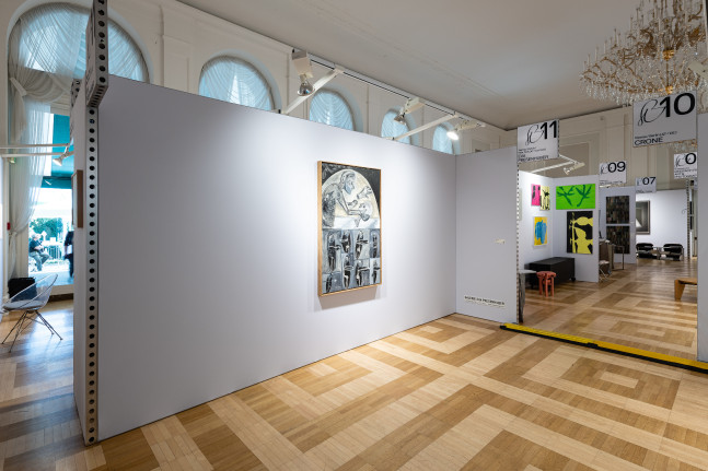 installation view of greyscale painting by Tobias Pils