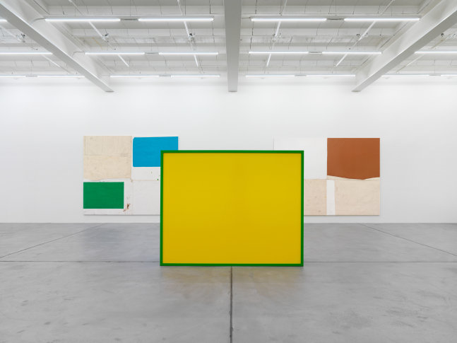 Installation view of Joe Bradley painting and sculpture exhibition