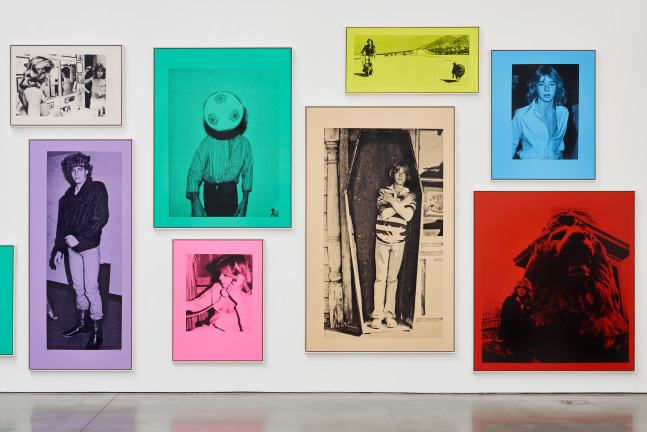 Installation view of silk screens by Steven Shearer