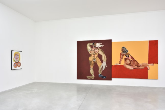 Installation view of paintings by Tschabalala Self