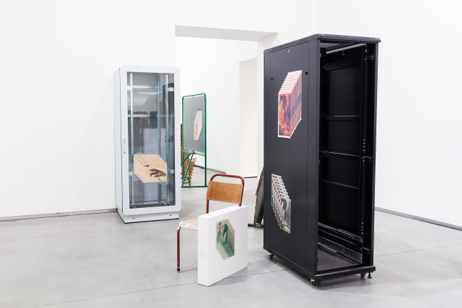 Installation view of sculptures by Matias Faldbakken