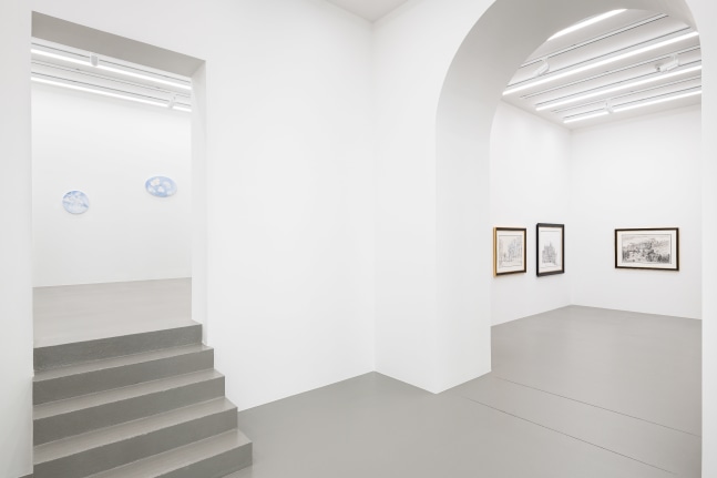 installation view of drawings and paintings by Karen Kilimnik