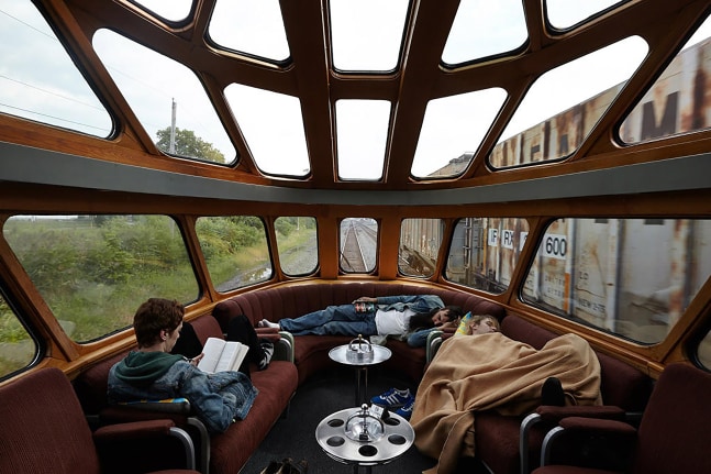 Installation view of living art installation by Doug Aitken