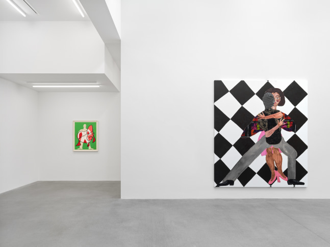 installation views of sculptures and paintings by Tschabalala Self