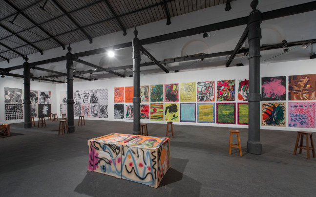 Installation view of paintings by Josh Smith