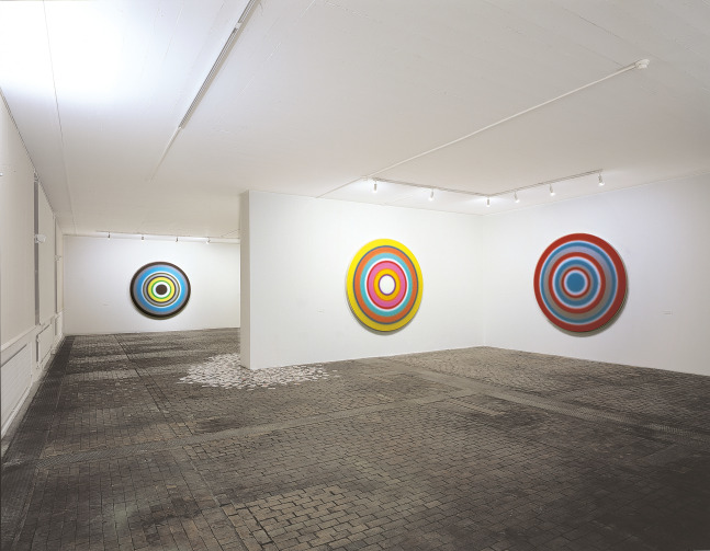 Installation view of paintings by Ugo Rondinone