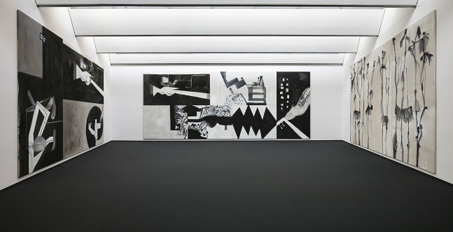 Installation view of paintings ans drawings by Tobias Pils