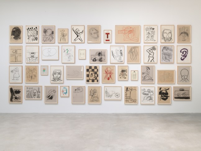 Installation view of drawings by Joe Bradley