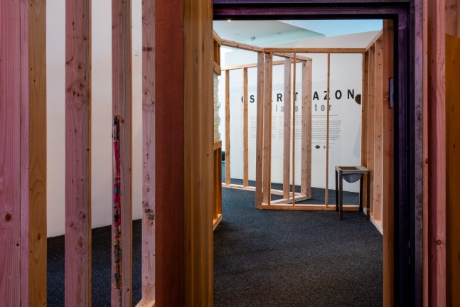 Installation view of sculpture by Oscar Tuazon