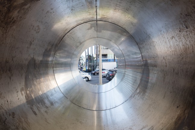 Installation view of sculpture by Oscar Tuazon