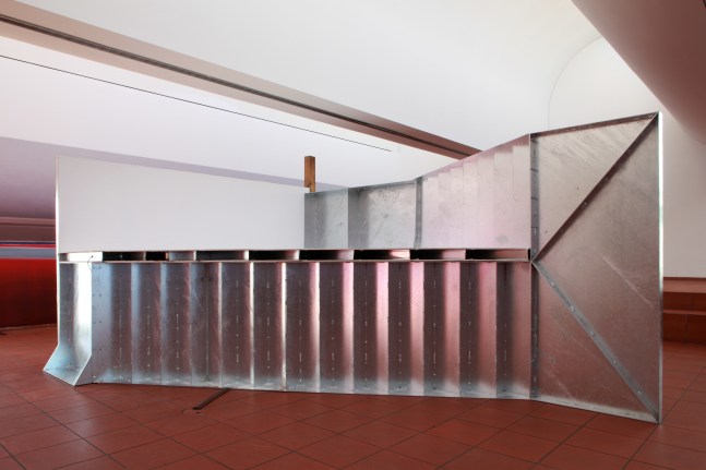 Installation view of sculpture by Oscar Tuazon