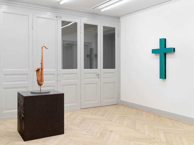 Installation view of Valentin Carron sculpture exhibition
