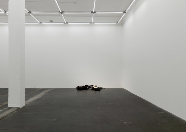 Installation view of Peter Fischli David Weiss film and sculpture exhibition