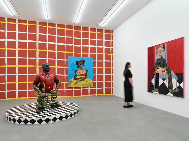 installation views of sculptures and paintings by Tschabalala Self