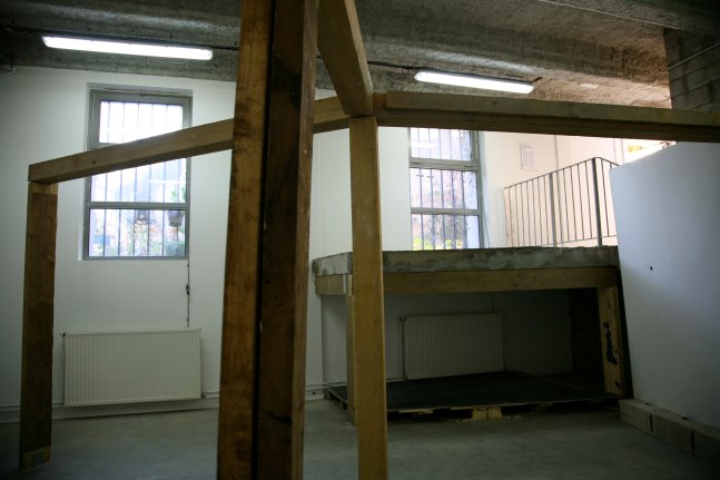 Installation view of sculptures by Oscar Tuazon