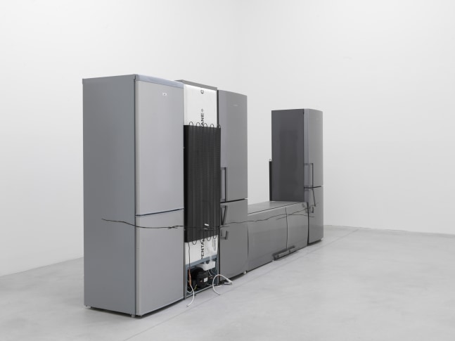 Installation view of sculptures by Matias Faldbakken