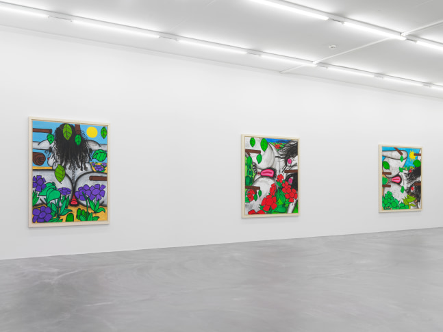 Installation view of Carroll Dunham painting and drawing exhibition