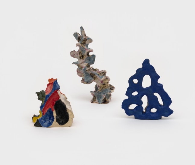 Tree Farm Group 4

2024

Glazed and painted ceramics; 3 parts

Object A 12 x 7 x 5 cm / 4 3/4 x 2 3/4 x 2 in

Object B 21 x 8 x 6 cm / 8 1/4 x 3 1/8 x 2 3/8 in

Object C 19 x 10 x 5 cm / 7 1/2 x 3 7/8 x 2 in

&amp;copy; Shara Hughes