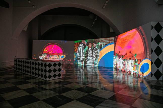 Installation view, Tschabalala Self, The Bigger Picture, Melina Merkouri Art &amp;amp; Concert Hall, Hydra, 2024