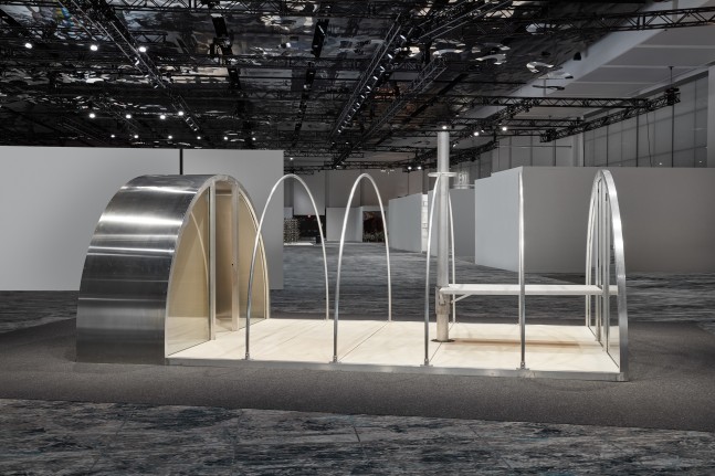 Installation view, Oscar Tuazon, Quonset Tent, Meridians, Art Basel Miami Beach, 2019