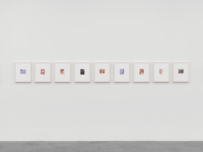 Installation view of Steven Shearer paintings, drawings, and printed works exhibition