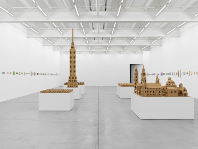 Installation view of Jean-Frédéric Schnyder paintings and cardboard sculpture exhibition