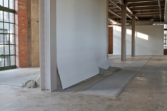 Installation view of sculpture by Oscar Tuazon